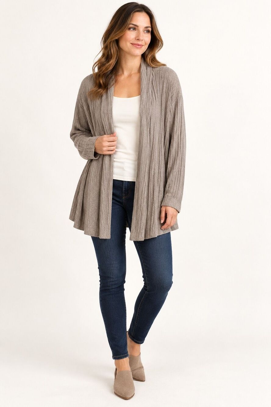 Barefoot Dreams Women's CozyChic Ultra Lite Ribbed Hooded Cardigan Taupe 2X NEW